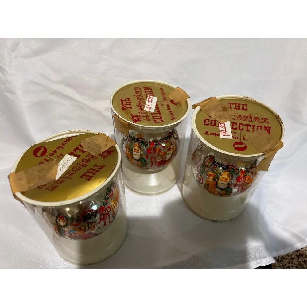 American Themes Victorian Collection Glass Christmas Ornaments Santa Set of 3